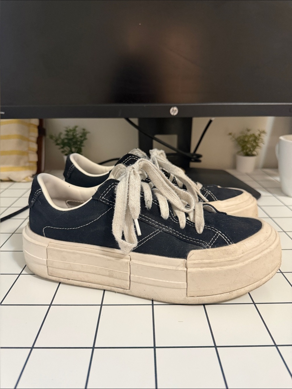 Converse Platform Canvas Lace-Up Sneakers in Black and Cream